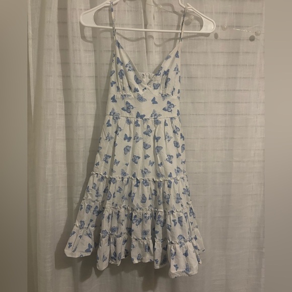 B. Smart Dresses & Skirts - B. Smart Blue Butterfly Print Tiered Mini Dress